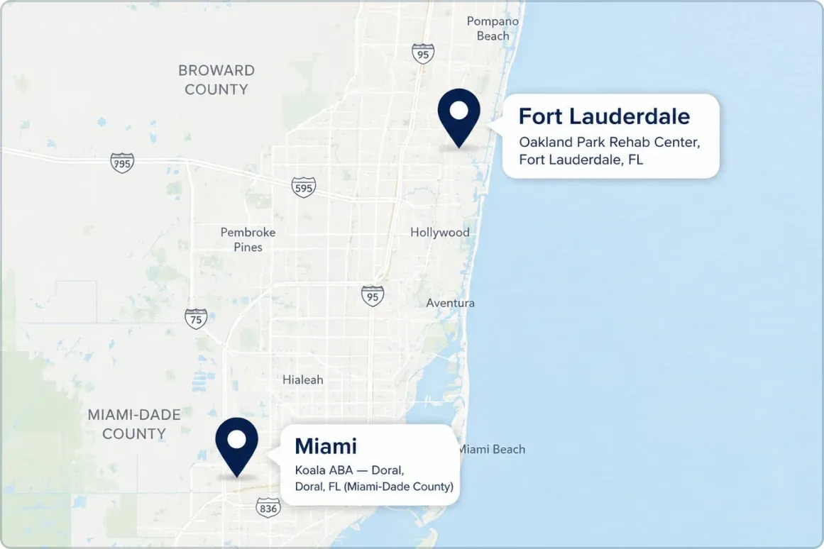 Map showing the Fort Lauderdale and Miami NeuroMod locations
